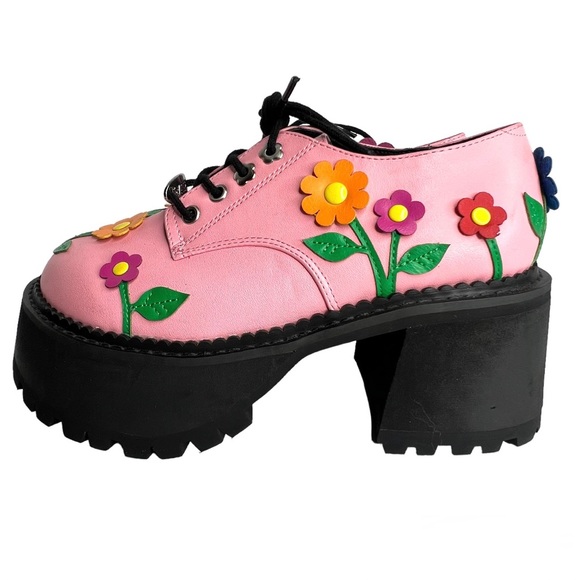 dELiA*s Shoes - Delia’s Platform Shoes Pink Floral Flower Chunky Lace Up Size 5 Faux Leather
